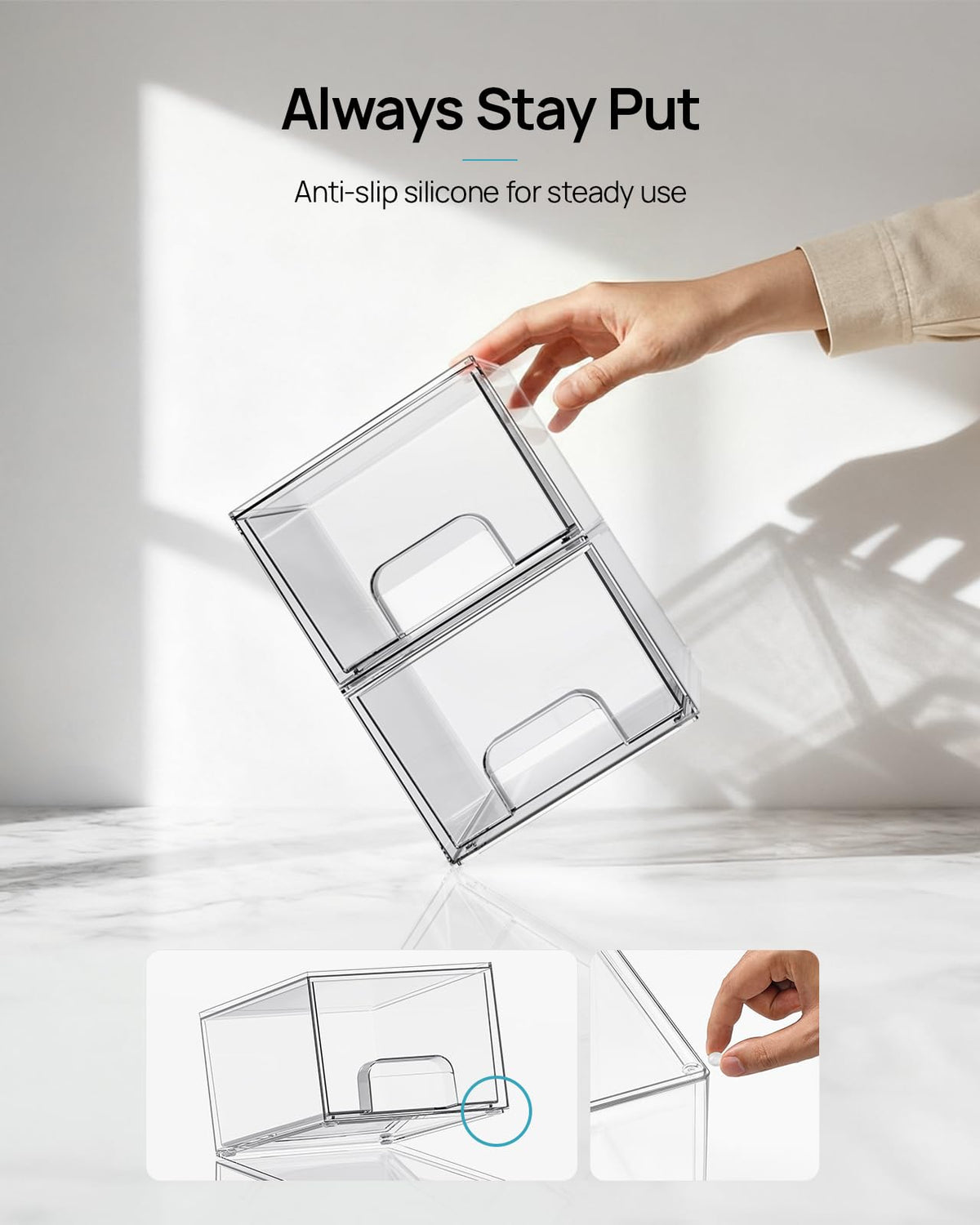 Vtopmart storage drawers with silicone pads for stability