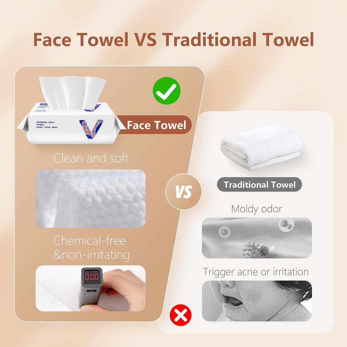 vuacepe biodegradable cotton face towels stacked on a flat surface