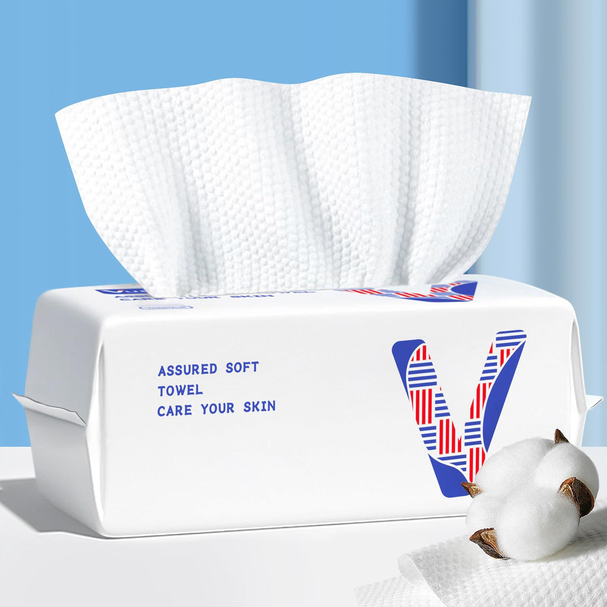 vuacepe disposable cotton face towels front view in packaging