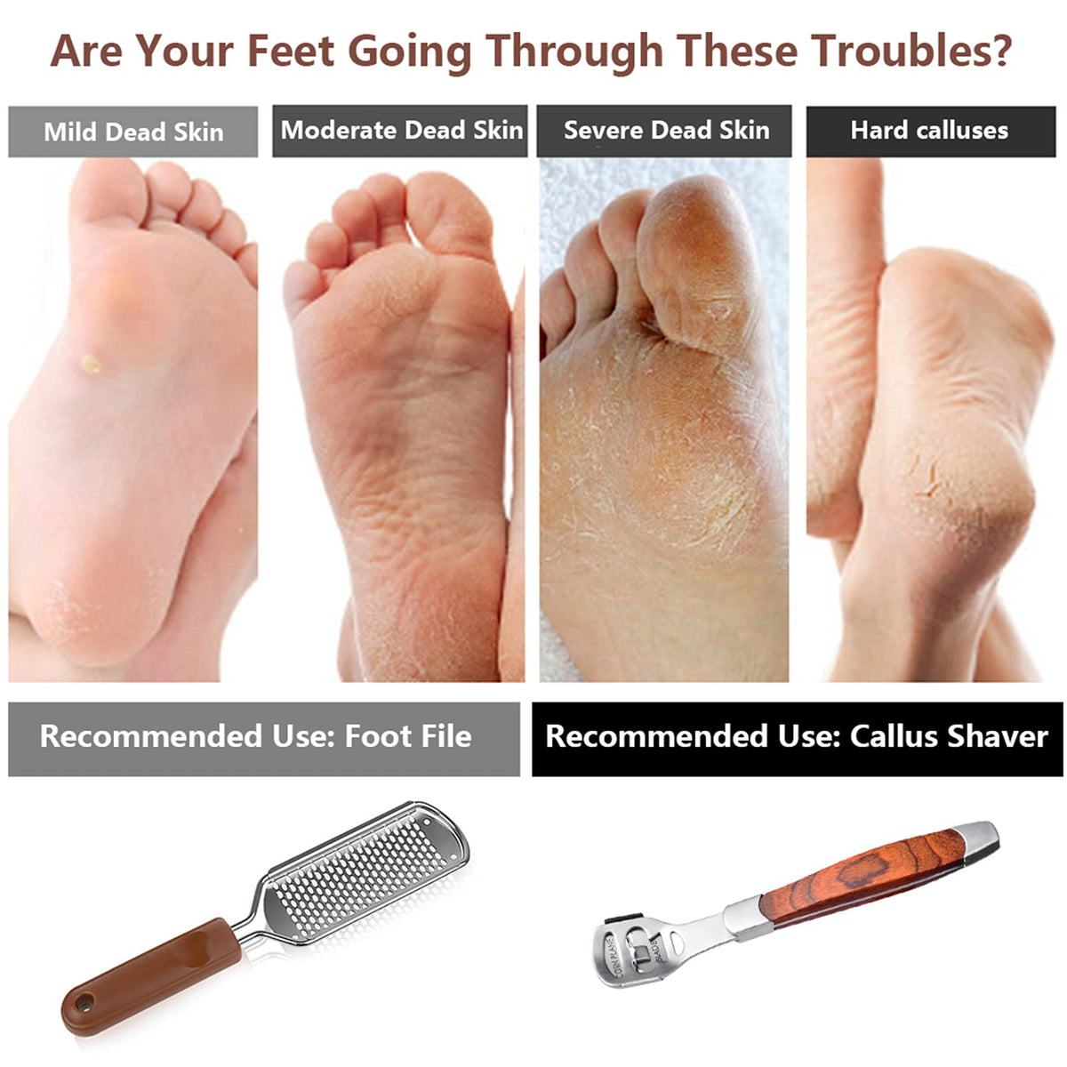 Vusoset foot file set displayed on a bathroom counter