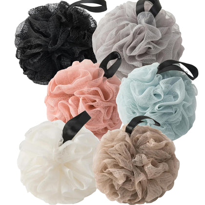 VVmotes Loofah Sponges in Black, Gray, Blue, Pink front view