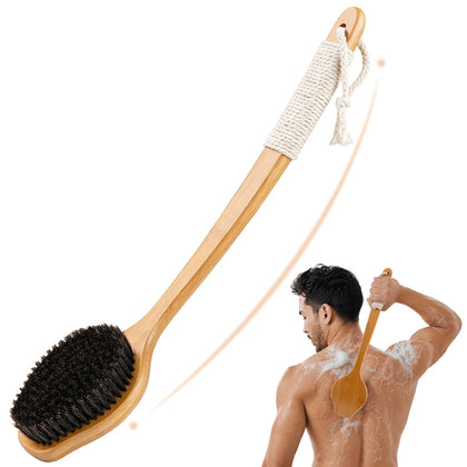 VWMYQ Back Scrubber 17in bamboo front view with curved handle