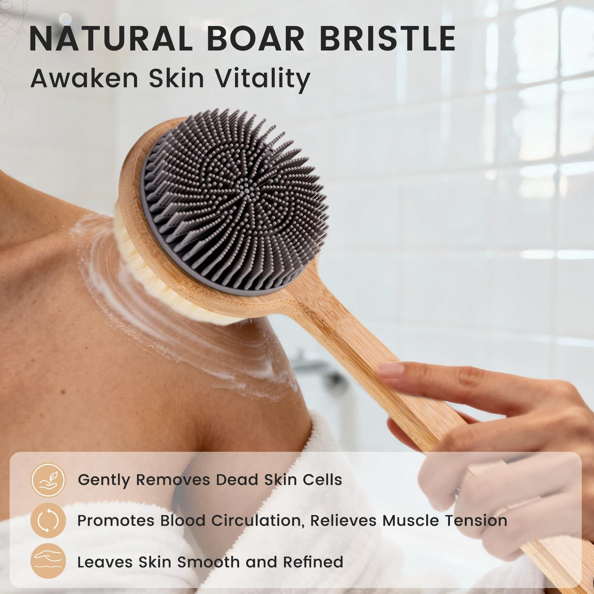 VWMYQ Back Scrubber with soft silicone bristles for gentle exfoliation