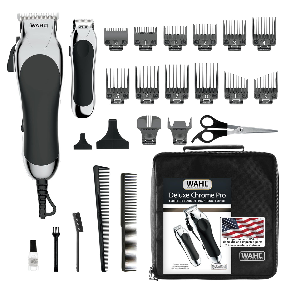 Wahl Chrome Pro Hair & Trimming Kit front view with all accessories