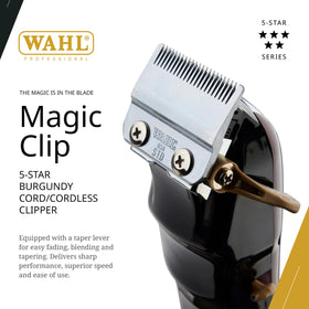 Wahl Professional 5 Star Magic Clip Cordless Clipper side view with stagger-tooth blade