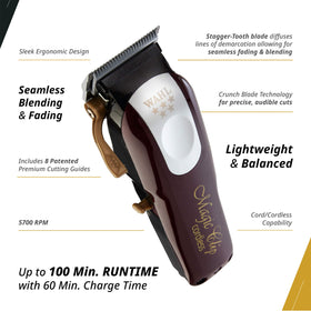 Wahl Professional 5 Star Magic Clip Cordless Clipper with attachments laid out