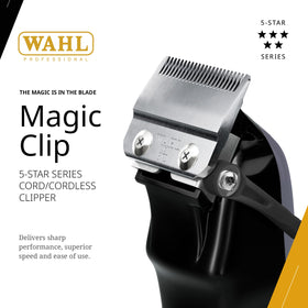 Wahl Professional Magic Clip Cordless Clipper side view with attachments