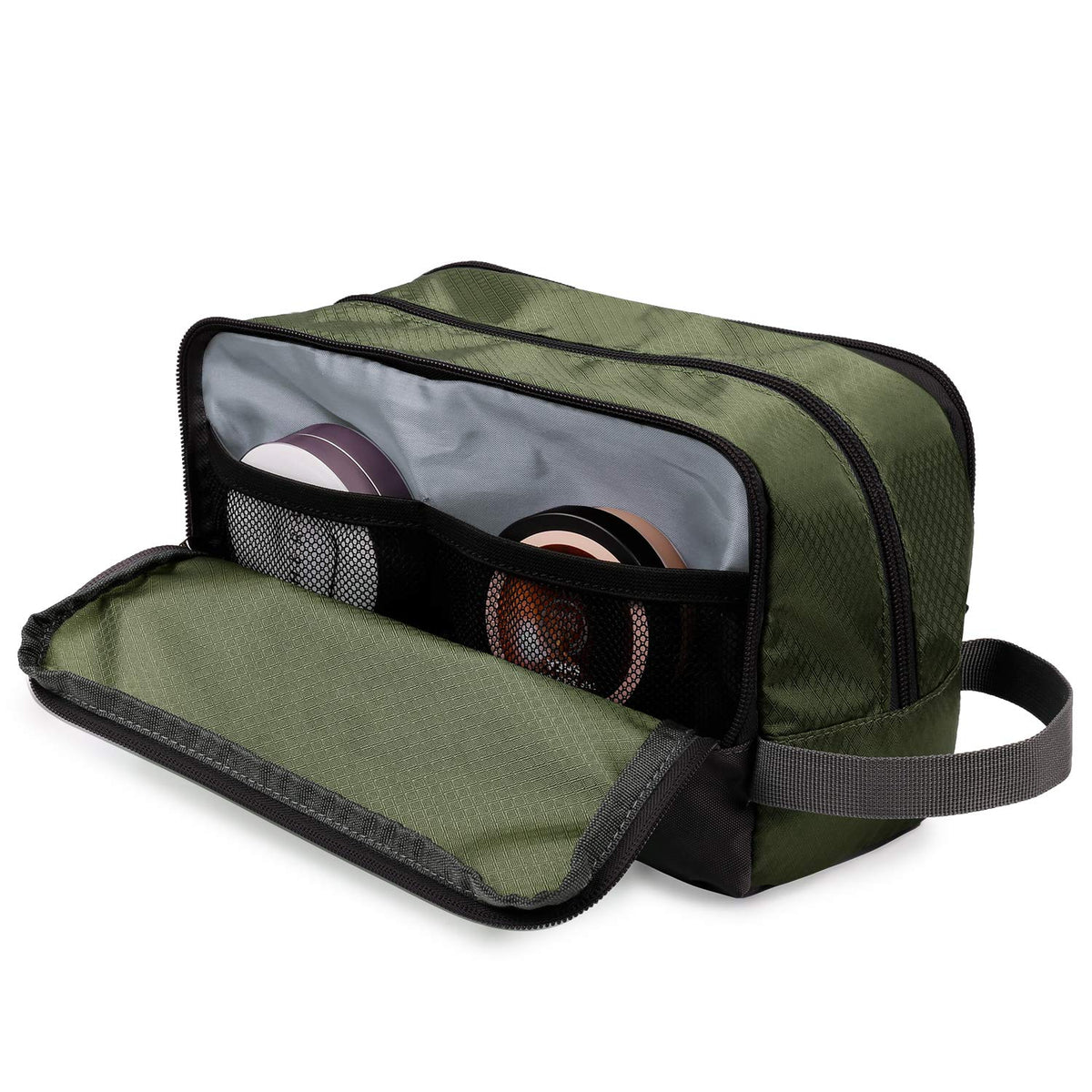 WANDF Travel Toiletry Bag displayed with a suitcase