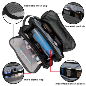 WANDF Travel Toiletry Bag open with grooming essentials inside