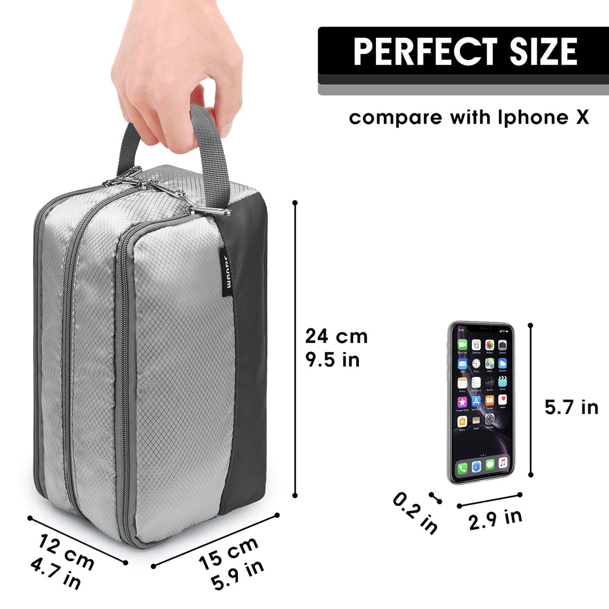 WANDF Travel Toiletry Bag side view showing handle