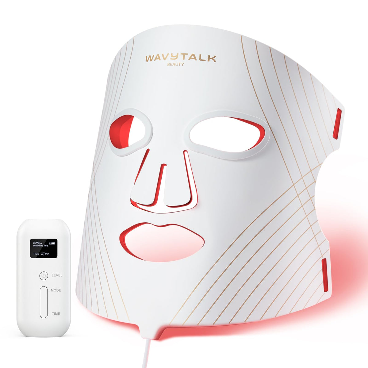wavytalk Red Light Therapy Mask front view with adjustable straps