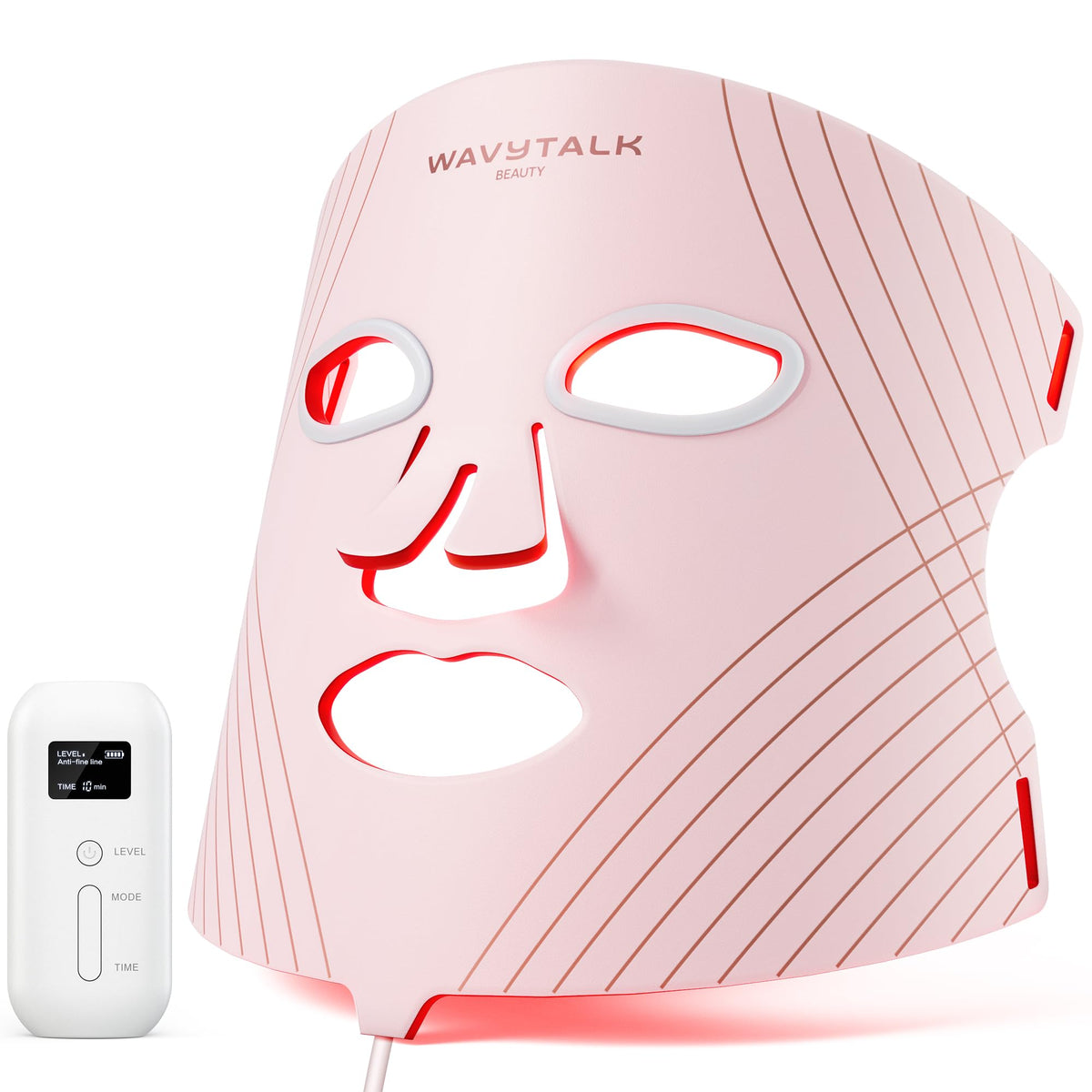 Wavytalk Red Light Therapy Mask front view with adjustable straps