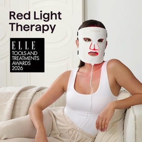 wavytalk Red Light Therapy Mask in use on a model relaxing