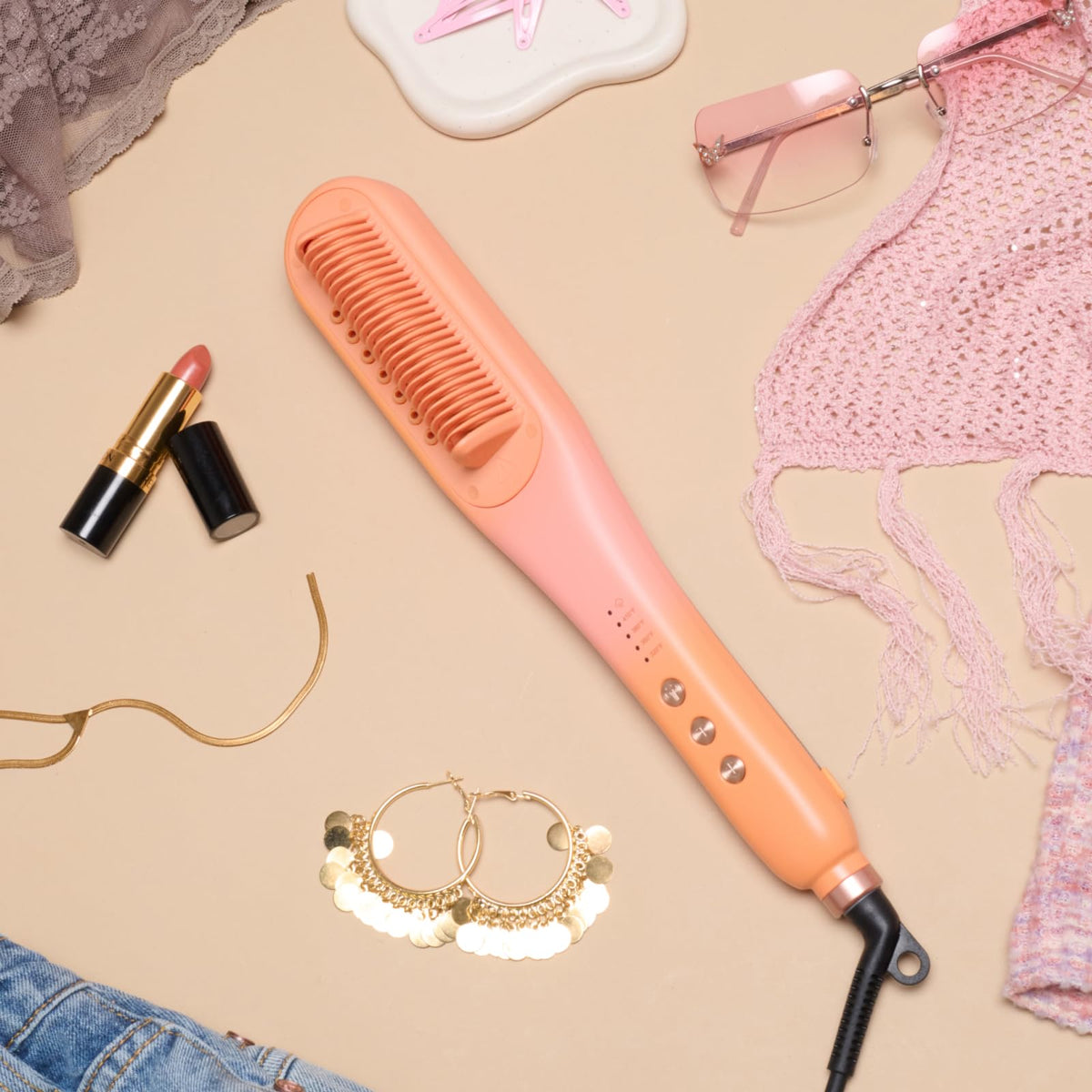 Wavytalk Spotlight Sleek Steamline Pro Hair Straightener Brush in use