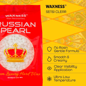 Wax Necessities Russian Pearl Hard Wax Beads in a salon setting