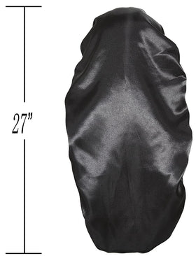 Wbfwbb black satin bonnet on a mannequin