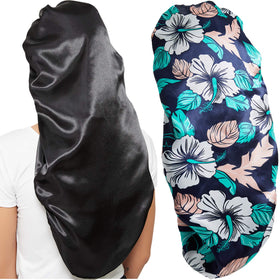 Wbfwbb Silk Bonnet Set with black and floral designs front view
