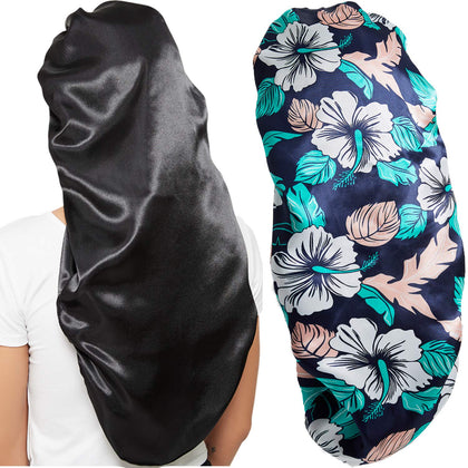 Wbfwbb Silk Bonnet Set with black and floral designs front view