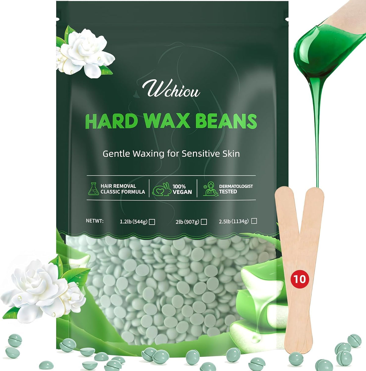 Wchiou Hair Removal Wax Beads 2lb packaging front view