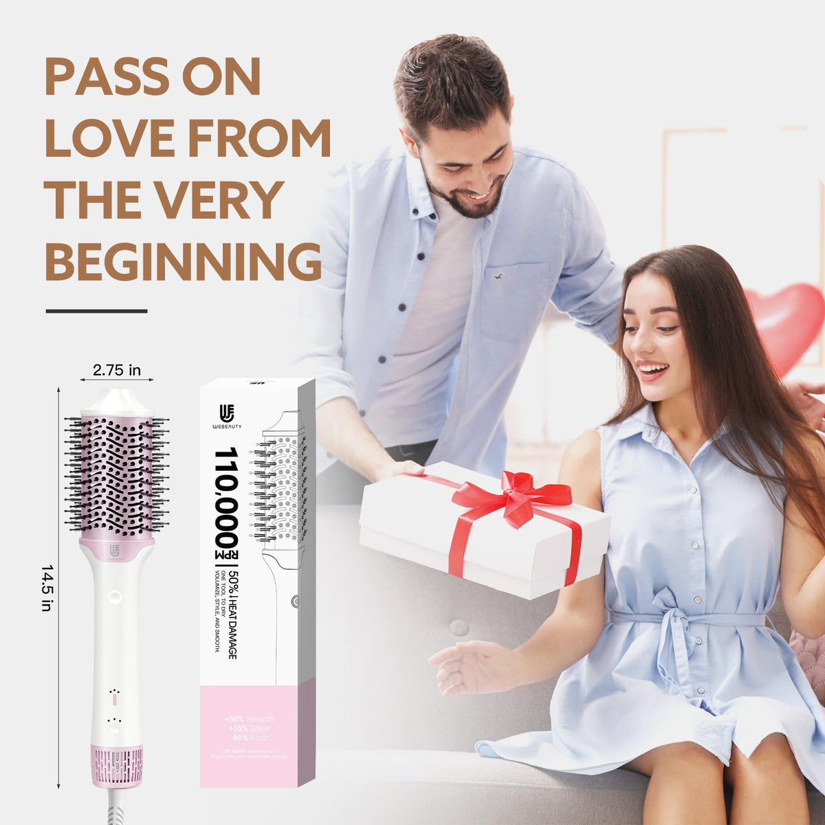webeauty 2-in-1 Blow Dryer Brush side view showcasing the ergonomic handle