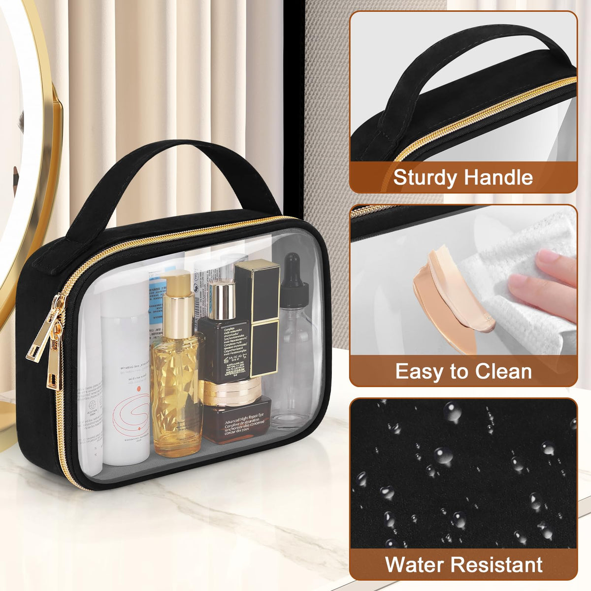 Wedama Clear Toiletry Bag close-up of reinforced seams