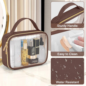 Wedama Clear Toiletry Bag filled with cosmetics and toiletries