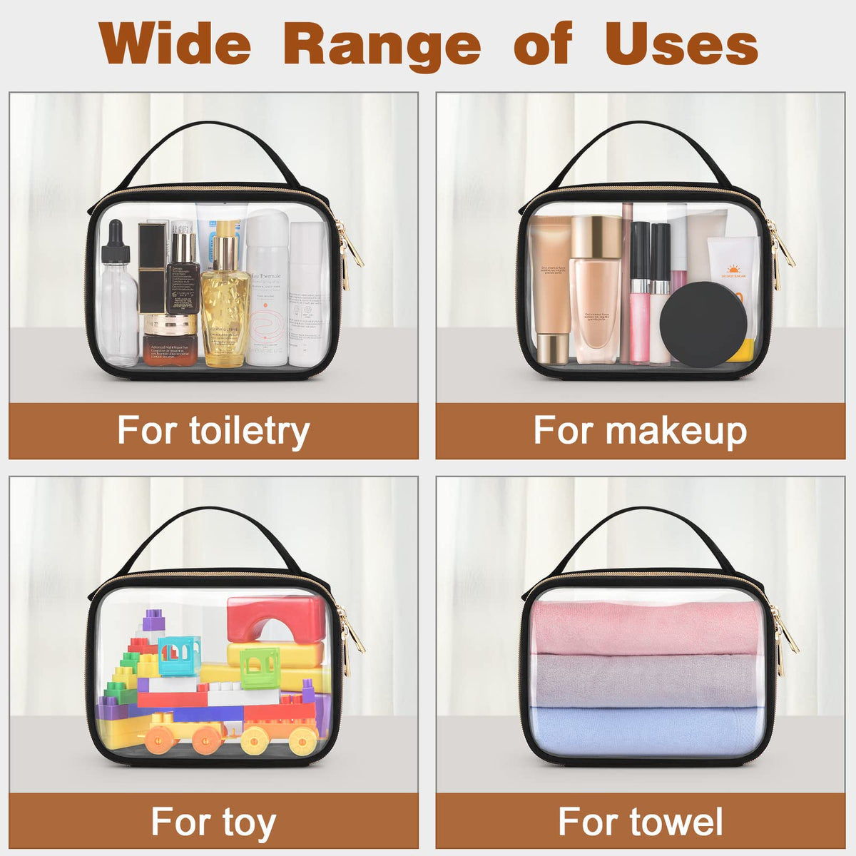 Wedama Clear Toiletry Bag in a travel setting with cosmetics