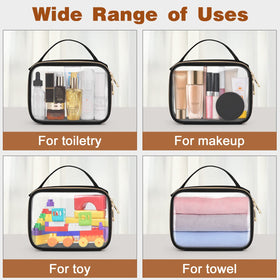 Wedama Clear Toiletry Bag in a travel setting with cosmetics