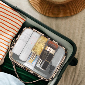 Wedama TSA Approved Toiletry Bag with handles displayed on a table