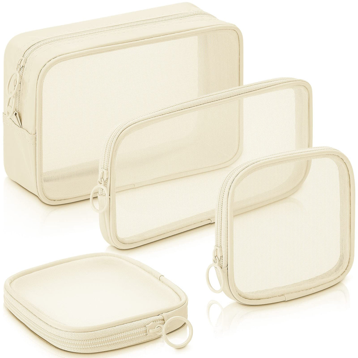 Weewooday 4 pcs mesh makeup bag set in beige colour