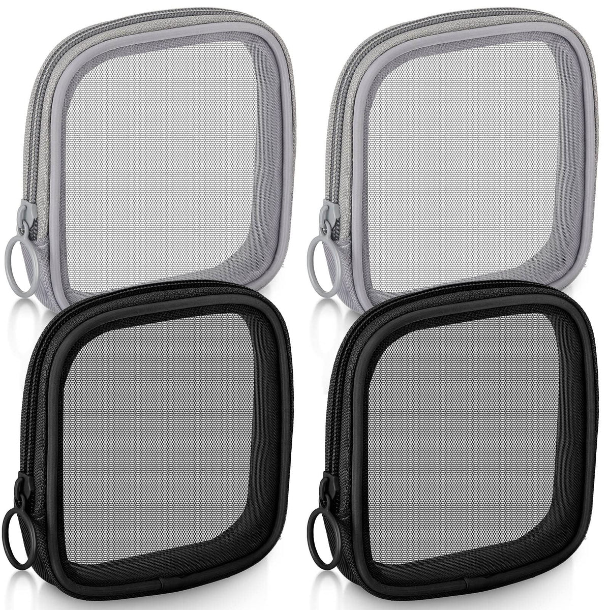 Weewooday 4 Pcs Mesh Makeup Bag Set in black and grey
