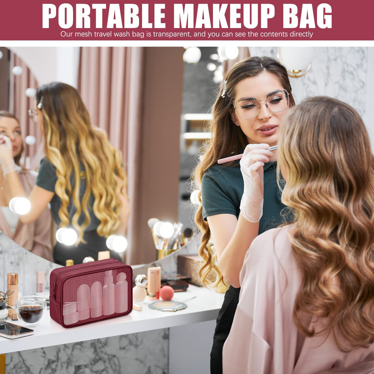 Weewooday Mesh Makeup Bag Set in a lifestyle setting