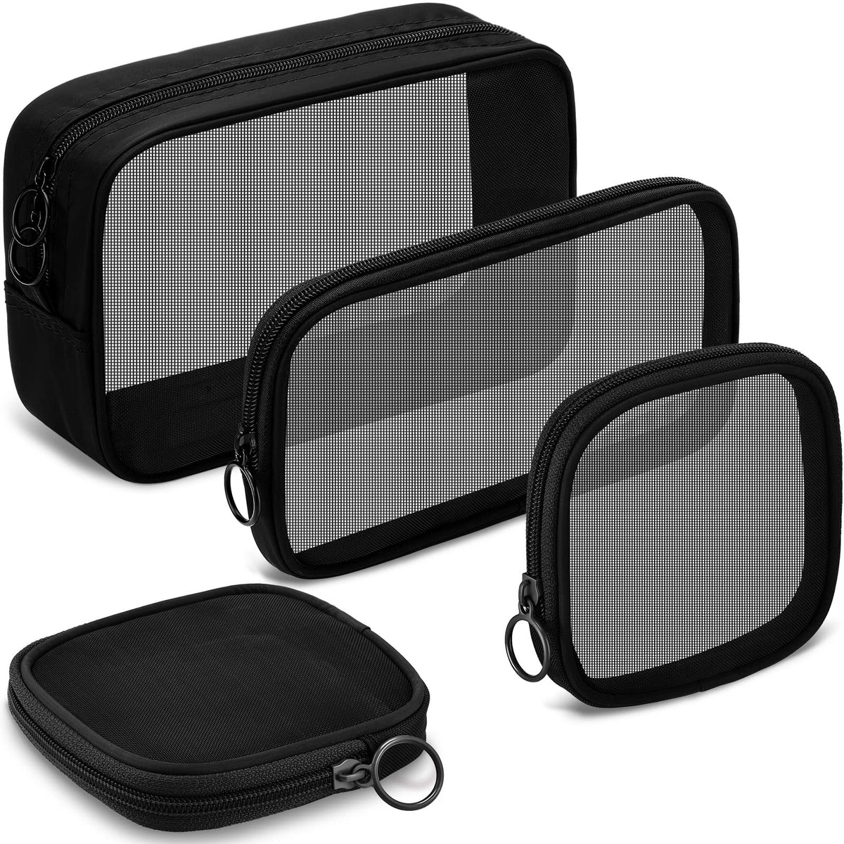 Weewooday Mesh Makeup Bag Set includes four transparent pouches