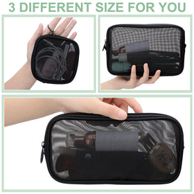 Weewooday Mesh Makeup Bag Set showing contents like lipstick and brushes