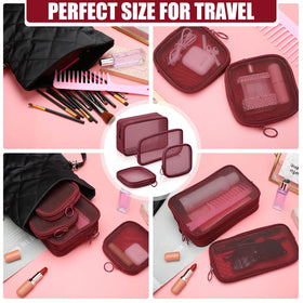 Weewooday Mesh Makeup Bag Set with cosmetics inside