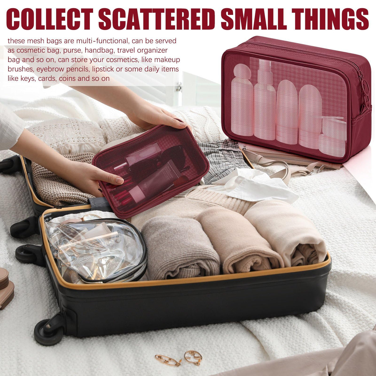 Weewooday Mesh Makeup Bag Set with stationery items