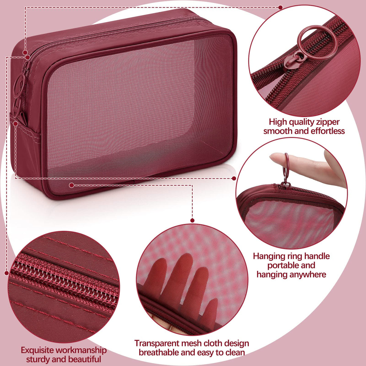 Weewooday Mesh Makeup Bags in various sizes, side view