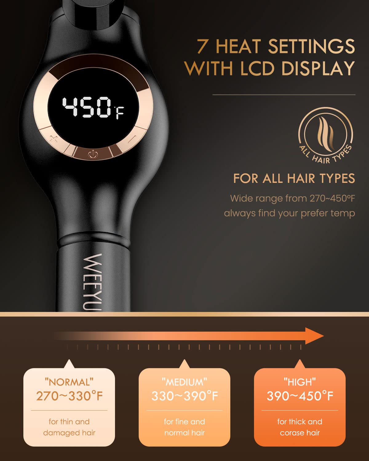 WEEYUM curling iron in use creating beach-inspired waves