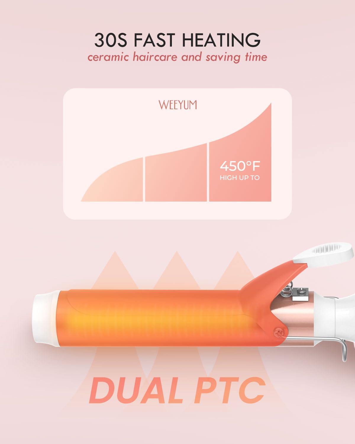 WEEYUM curling iron in use creating loose waves on hair