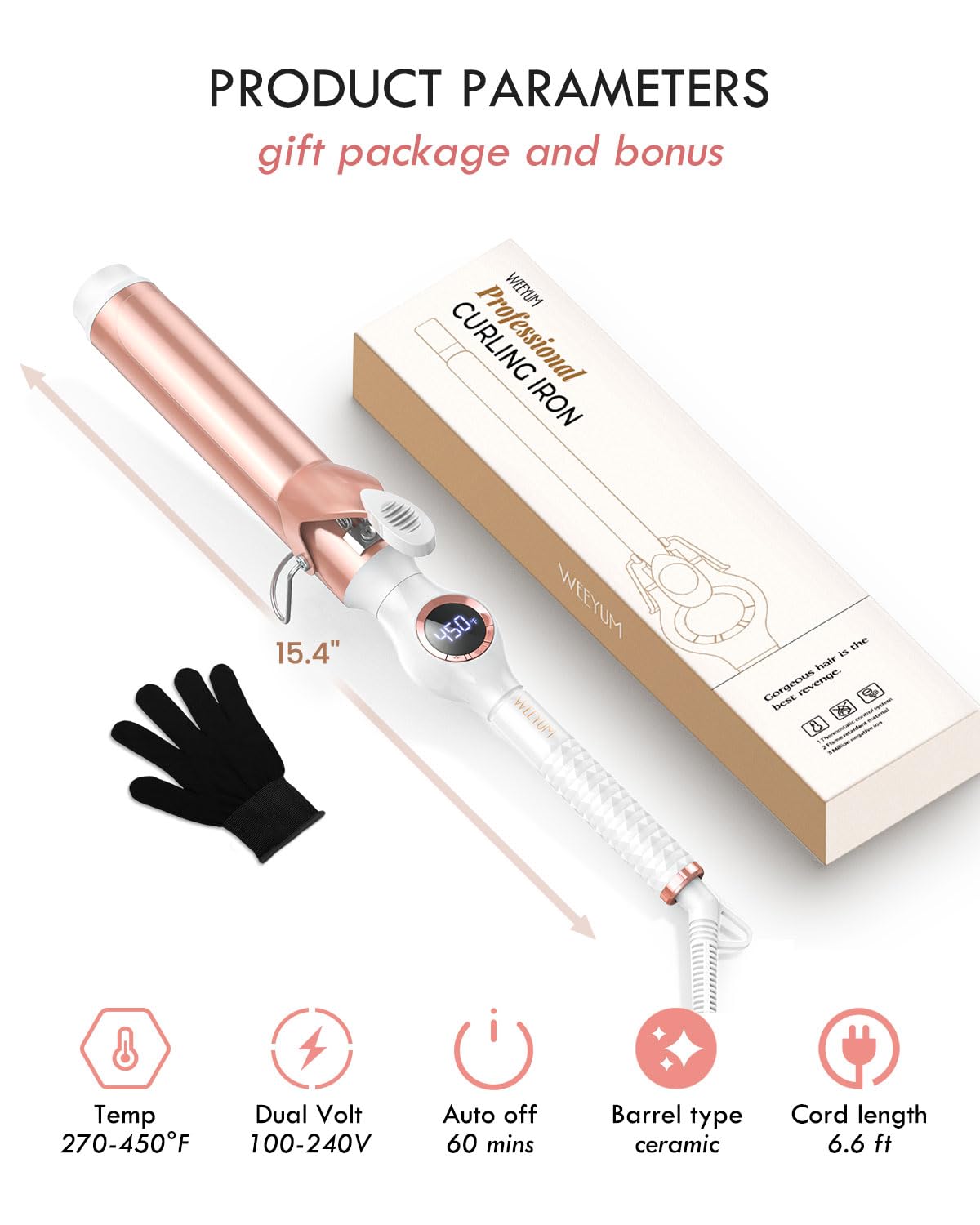 WEEYUM curling iron with 360-degree rotating cord