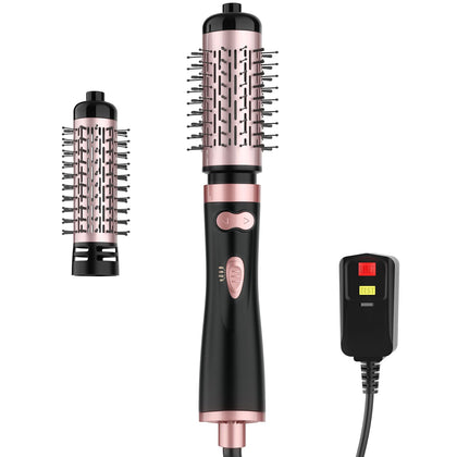 WEEYUM Rotating Hair Dryer Brush front view with 2 interchangeable brushes