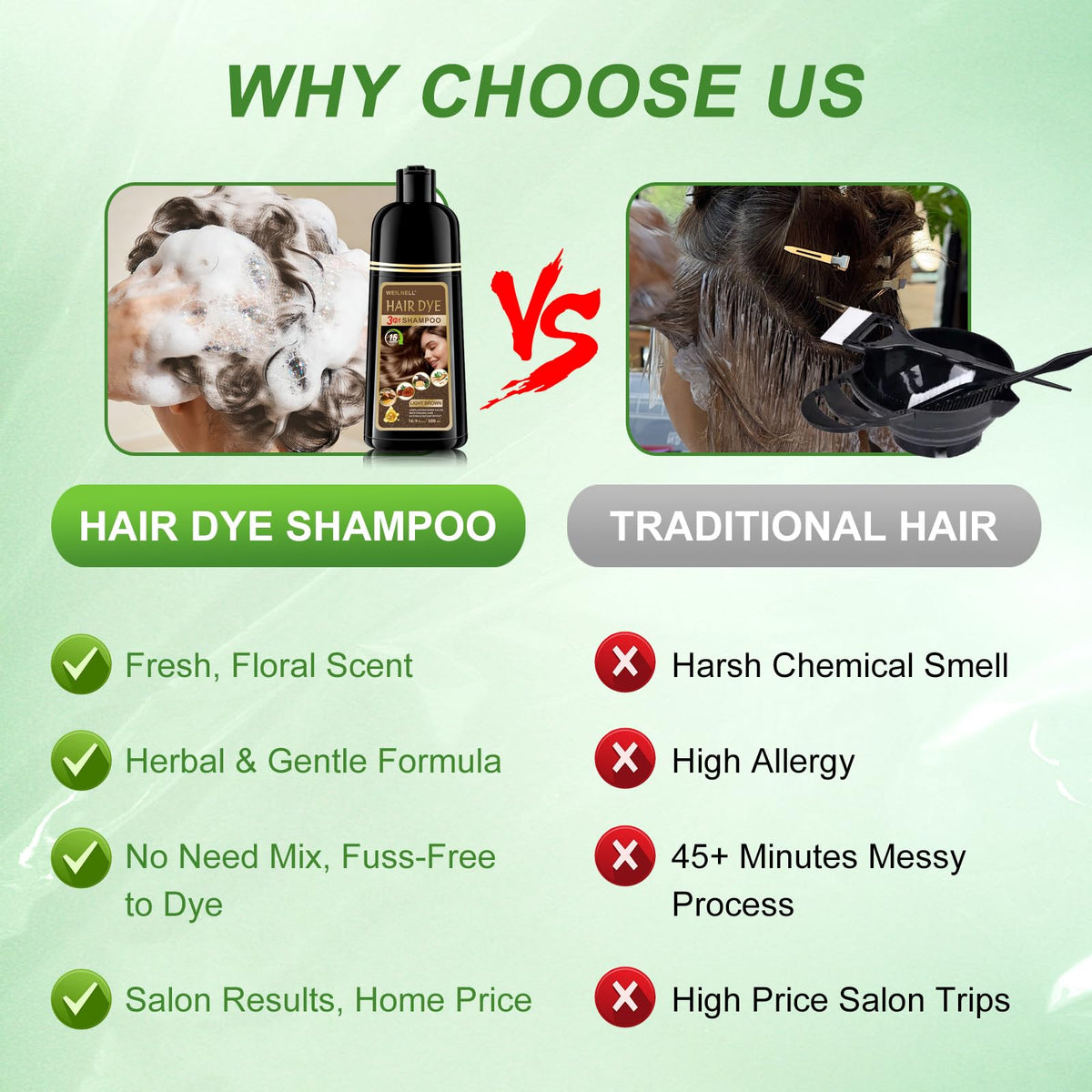 WEILNELL Light Brown Hair Dye Shampoo herbal ingredients