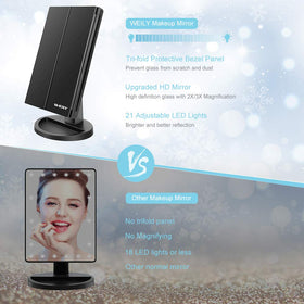 WEILY Makeup Mirror showing adjustable brightness feature