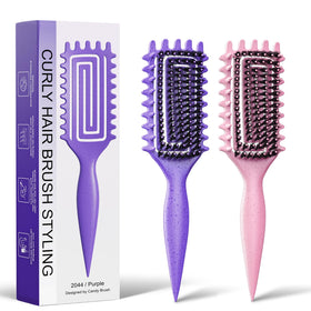 Weldilgit Curly Hair Brush 2-Pack front view with pink and purple brushes
