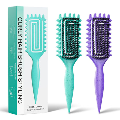 Weldilgit Curly Hair Brush 2-Pack with boar bristles and wide-tooth design