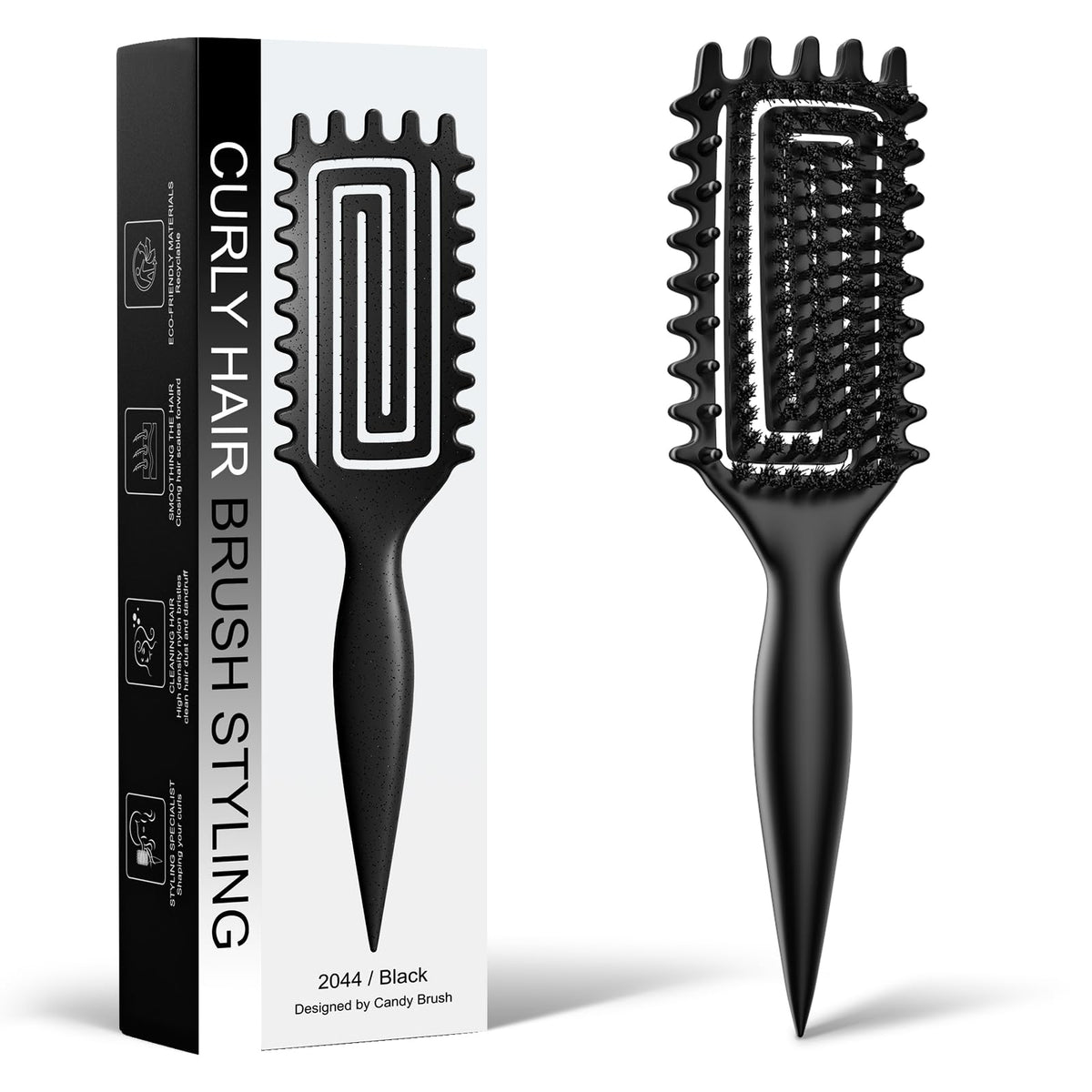 Weldilgit Curly Hair Brush front view with boar bristles