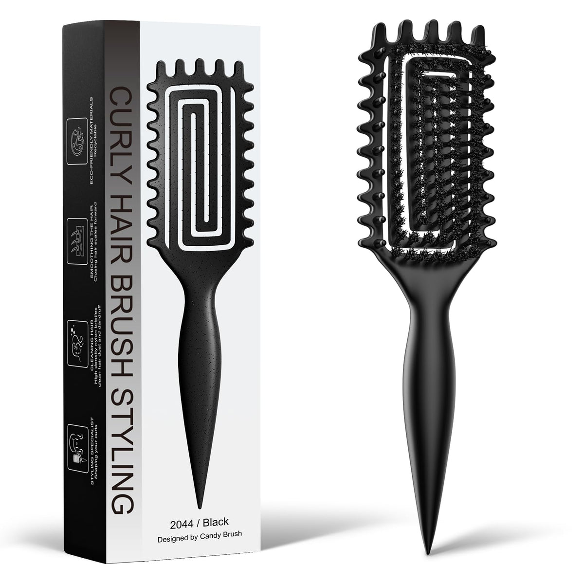 Weldilgit Curly Hair Brush front view with boar bristles