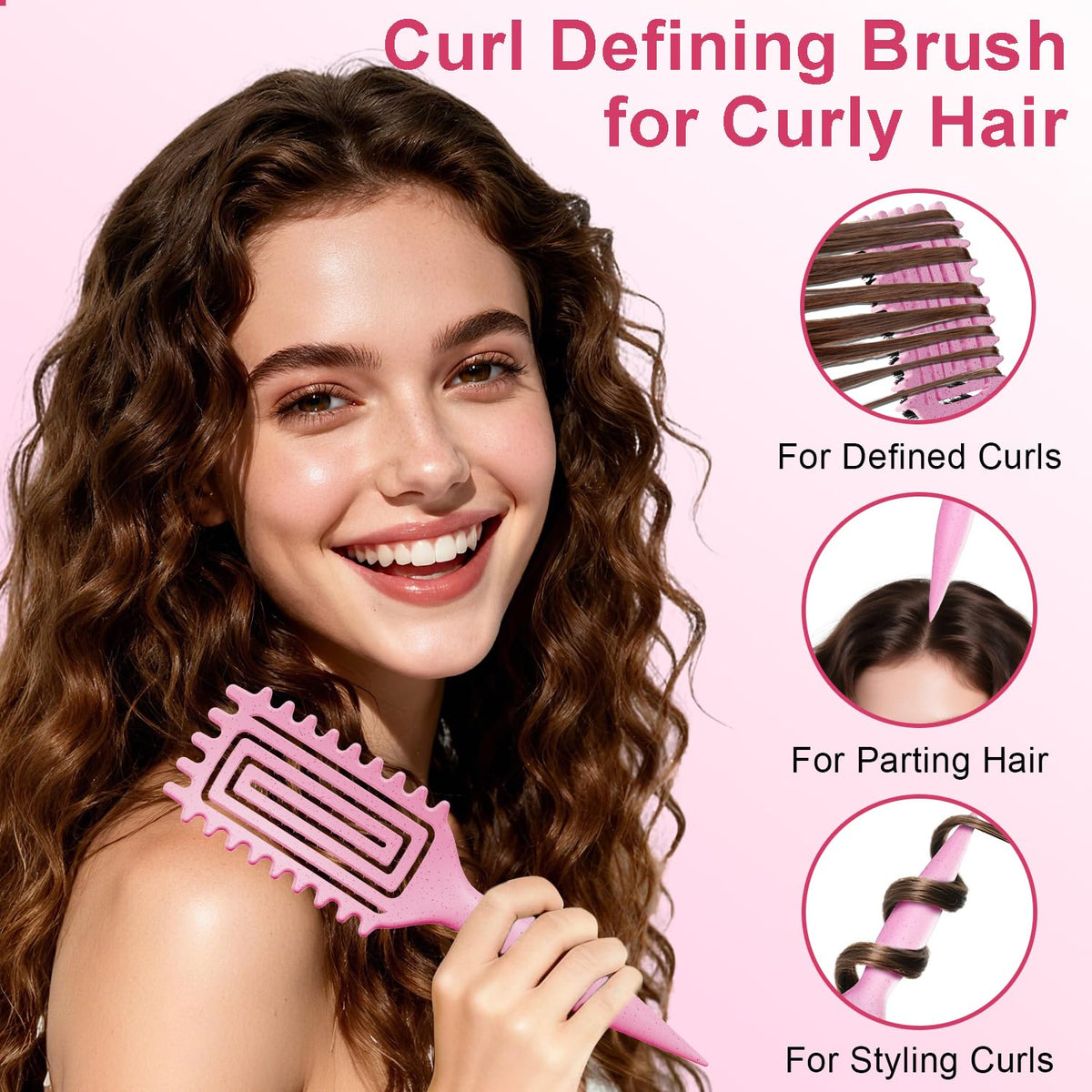 Weldilgit Curly Hair Brush in pink colour on a white background