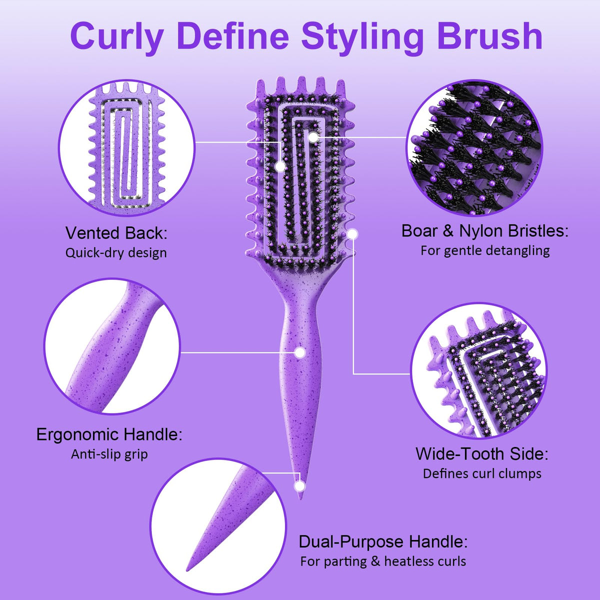Weldilgit Curly Hair Brush showing soft boar bristles