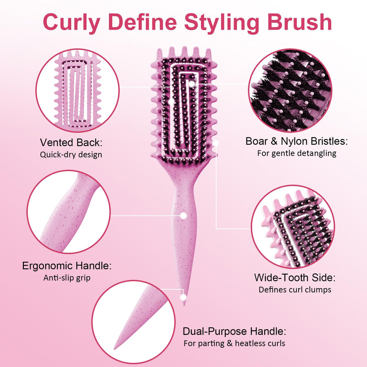 Weldilgit Curly Hair Brush side view showcasing wide-tooth design